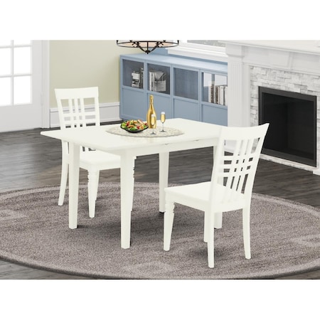 East West Furniture 3 Piece Norfolk Kitchen Dining Table Set - Linen White NOLG3-LWH-W